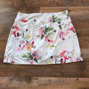 Tahari Floral Golf Skort Women’s XL White Pink Pull-On